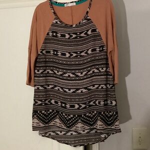 Ada Black and Tan Patterned Blouse